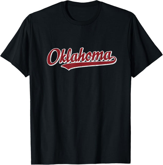 Oklahoma T Shirt Vintage Sports Design Retro Script T-Shirt - T-Shirt | Black