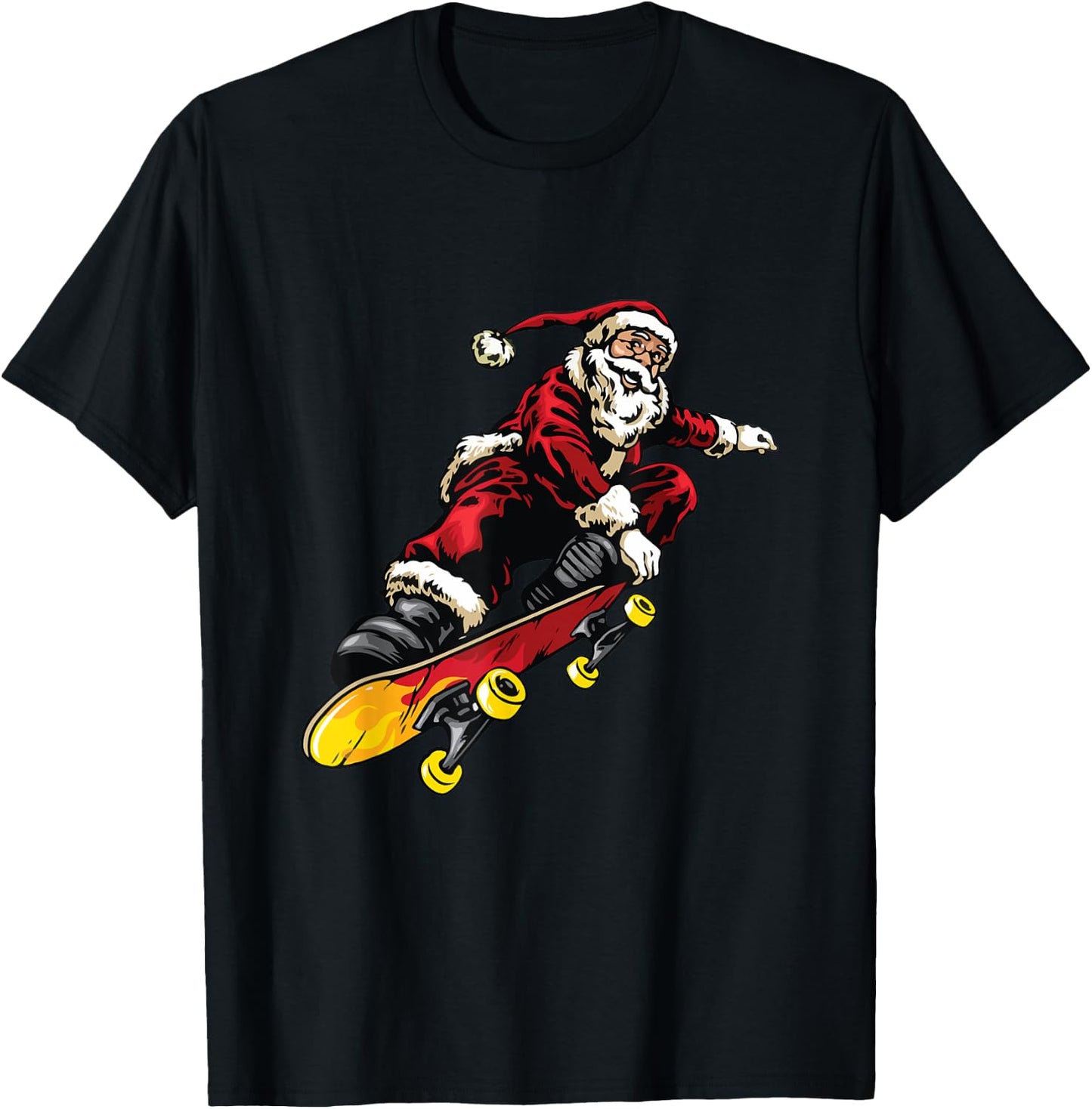 Santa Claus On Skateboard Funny Christmas Xmas T-Shirt - T-Shirt | Black