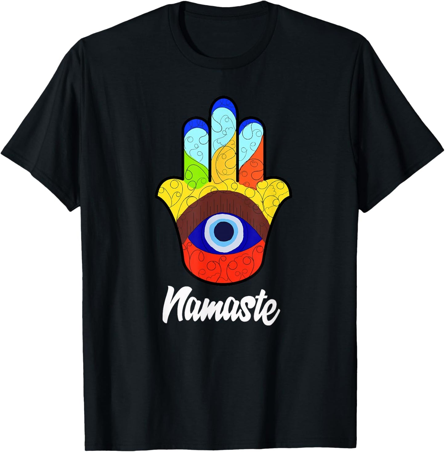 Namaste Spiritual Hamsa Hand Evil Eye T-Shirt - T-Shirt | Black