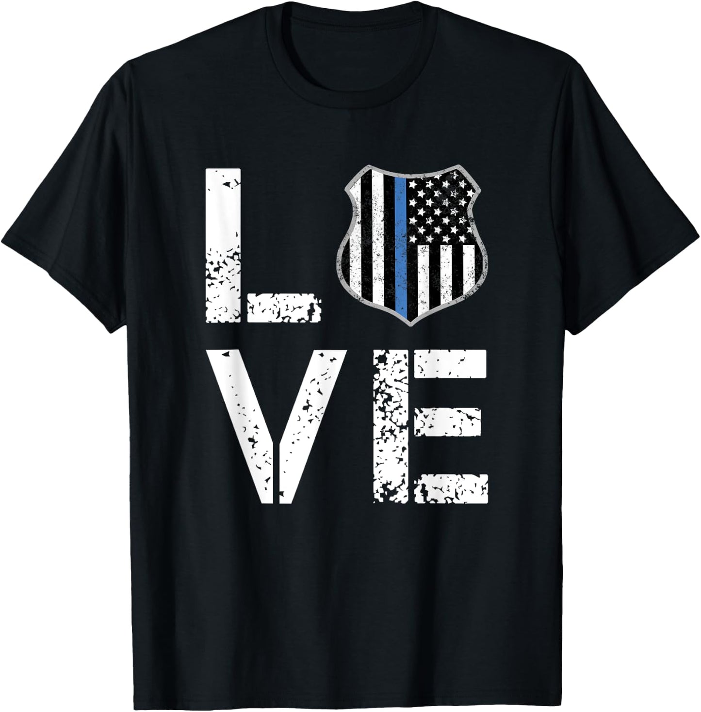 I LOVE Police Shirt Thin Blue Line Law Enforcement Gift T-Shirt - T-Shirt | Black