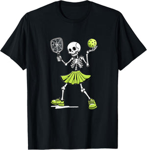 Spooky Pickleball Halloween Skeleton Costume Women T-Shirt - T-Shirt | Black