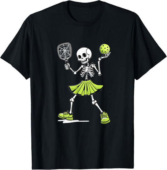 Spooky Pickleball Halloween Skeleton Costume Women T-Shirt - T-Shirt | Black
