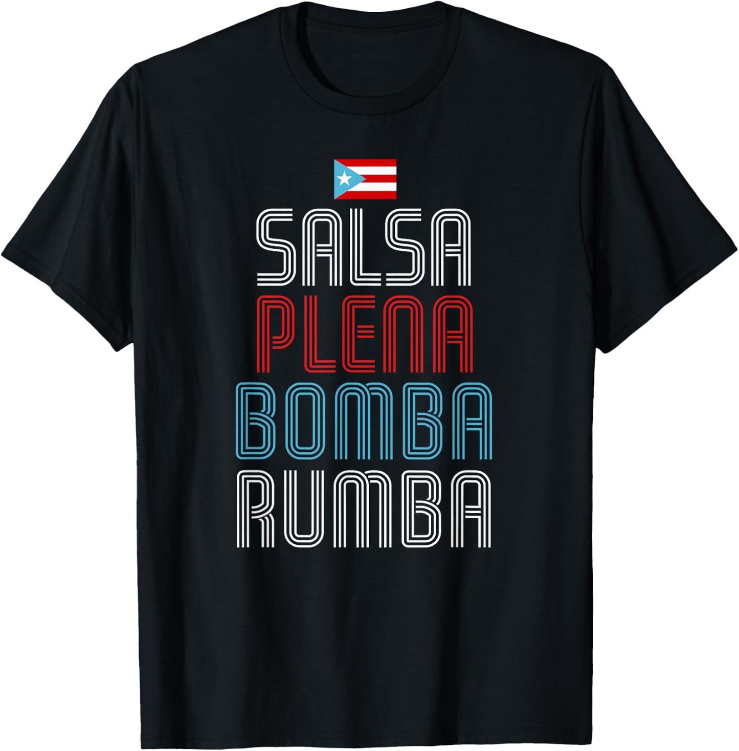 Puerto Rico Flag Music Salsa Plena Bomba Rumba T-Shirt - T-Shirt | Black