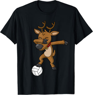 Volleyball Dabbing Reindeer Christmas T-Shirt - T-Shirt | Black