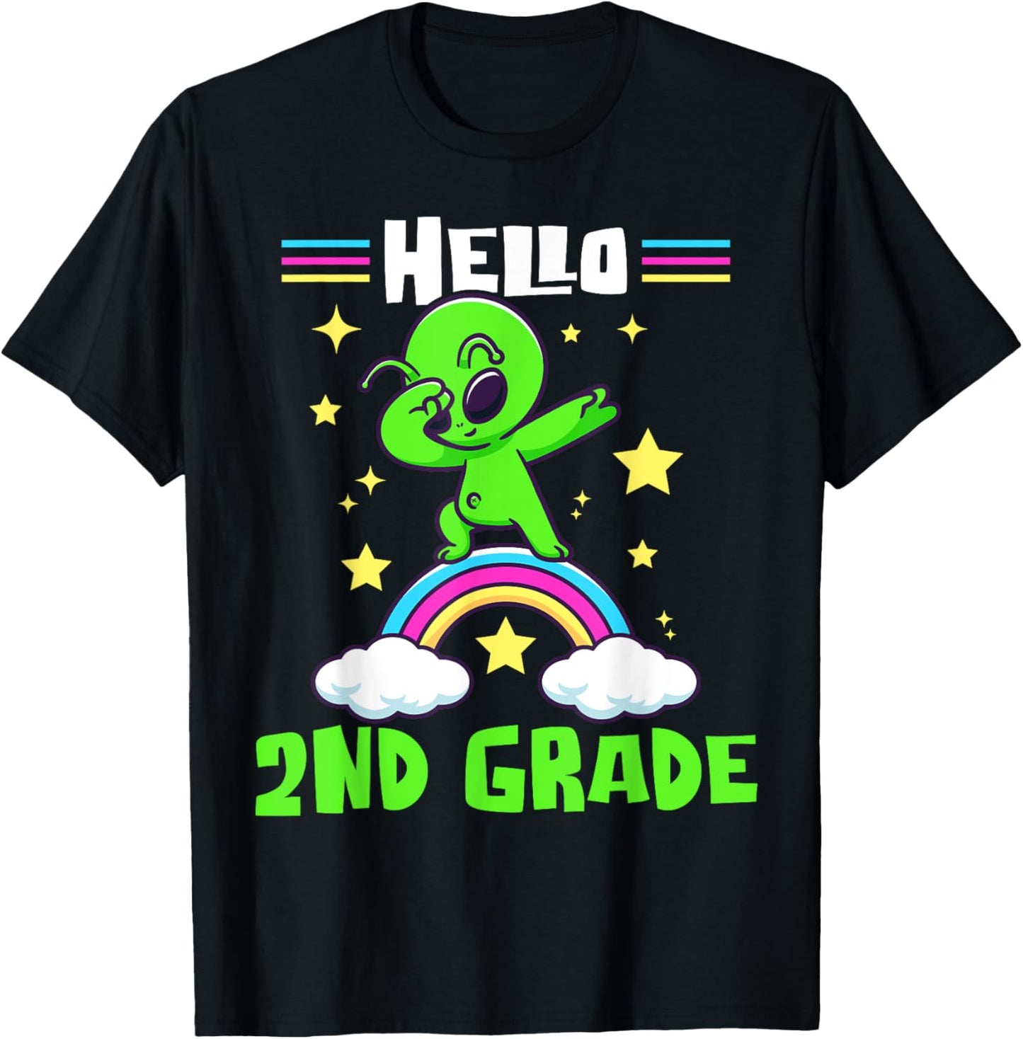 Hello 2nd Grade Dabbing Alien First Day of School 2025 Kids T-Shirt - T-Shirt | Black
