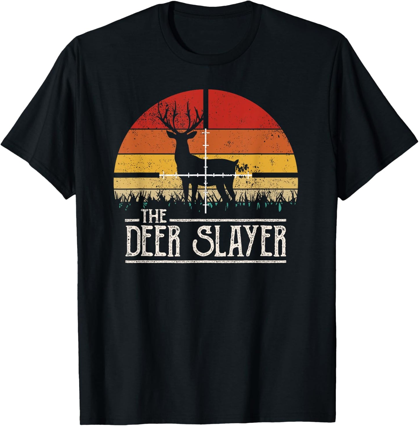 Vintage Sunset Retro Style Deer Hunting Deer Slayer T-Shirt - T-Shirt | Black