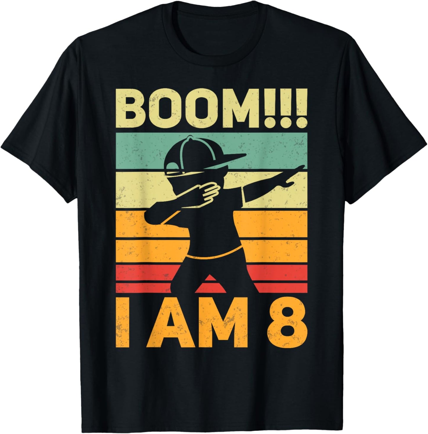 Retro Boom I'm 8 Dabbing Kids 8th Birthday Party 8 Years Old T-Shirt - T-Shirt | Black