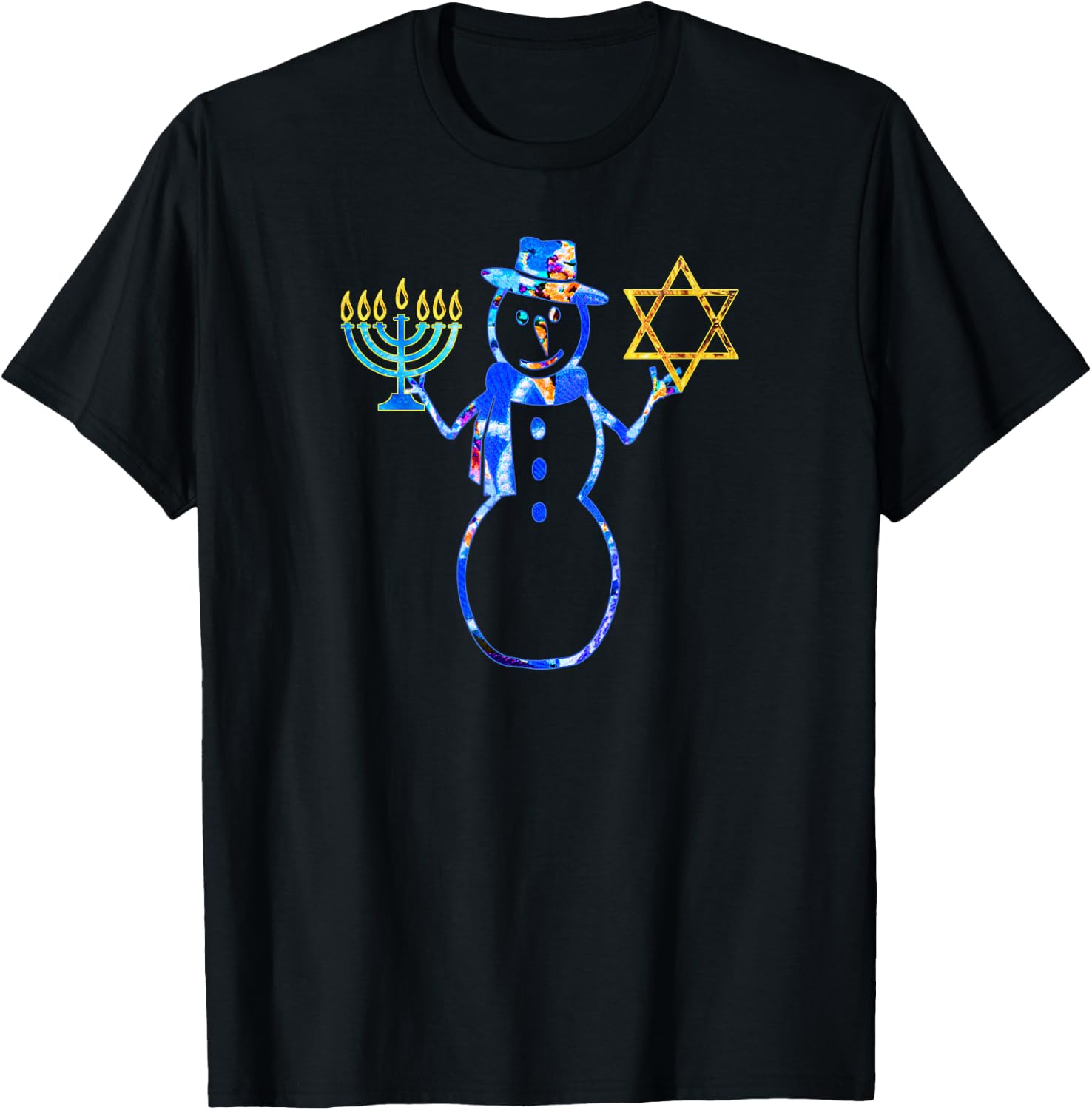 Hanukkah Jewish Chrismukkah Chanukah Snowman Menorah T-Shirt - T-Shirt | Black