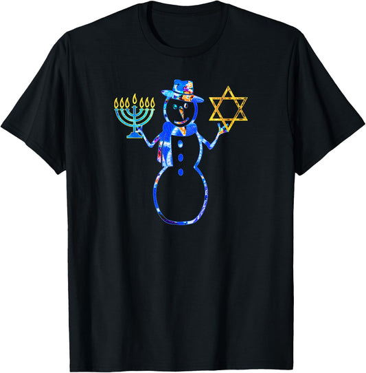 Hanukkah Jewish Chrismukkah Chanukah Snowman Menorah T-Shirt - T-Shirt | Black