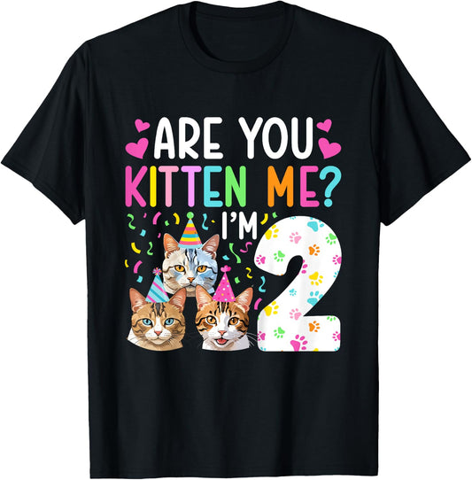 Kids 2nd Cat Birthday Party 2 Year Old Girl Kitten Birthday T-Shirt - T-Shirt | Black