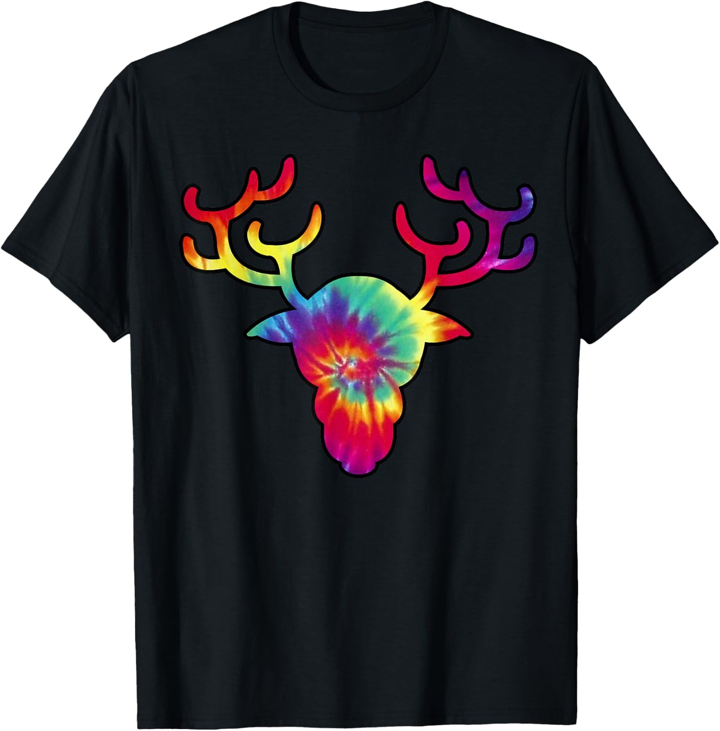 Tie Dye Reindeer Shirt | Colorful Tye Dye Christmas T-Shirt - T-Shirt | Black