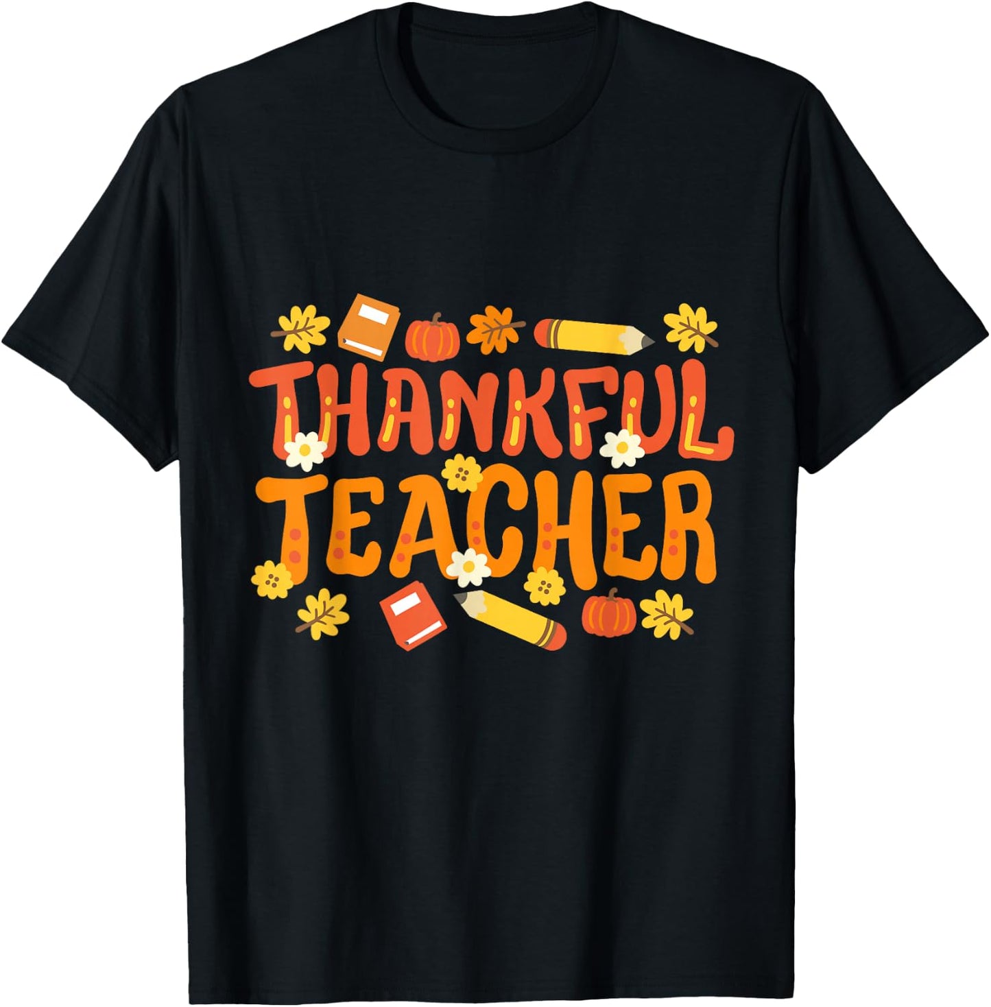Thankful Teacher Retro Groovy Fall Thanksgiving Men Women T-Shirt - T-Shirt | Black