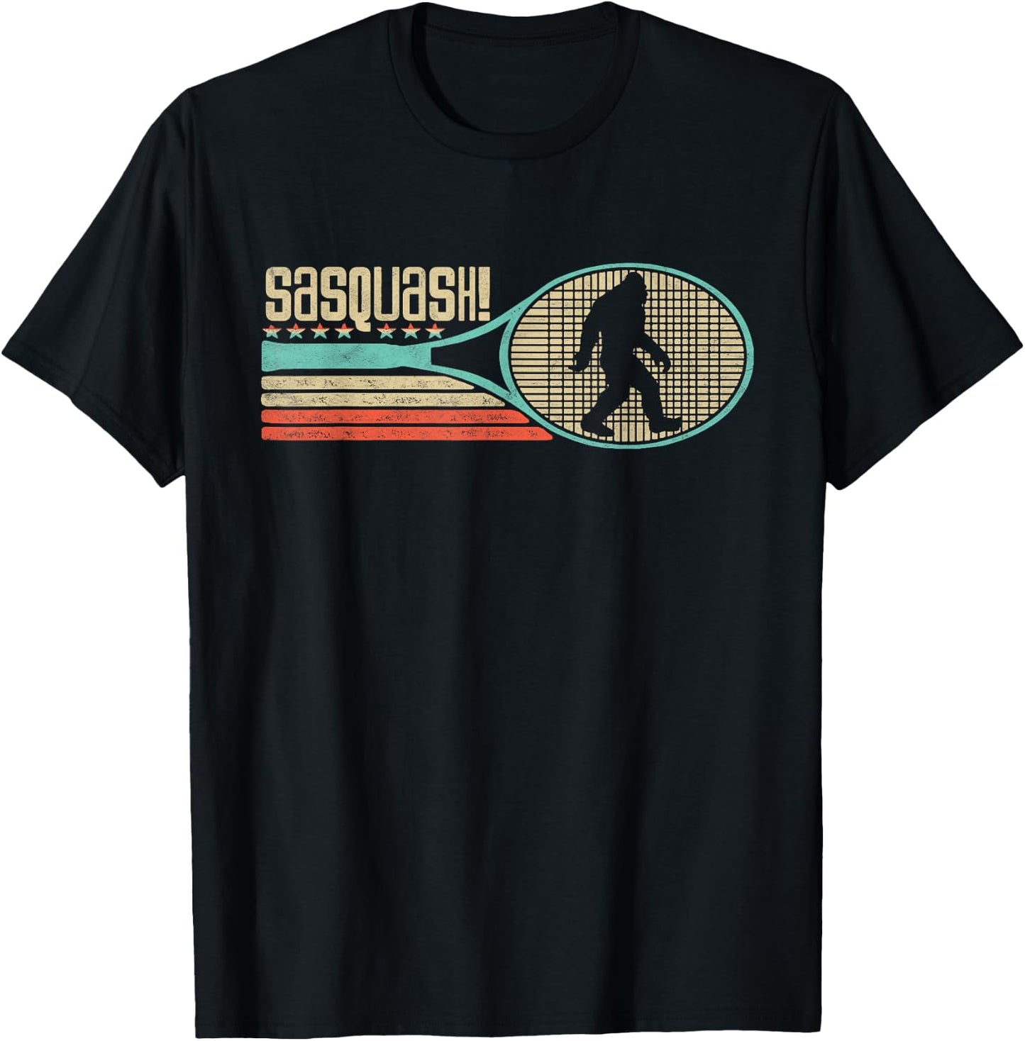 Sasquash! Funny Bigfoot Squash Player 80s Retro T-Shirt - T-Shirt | Black