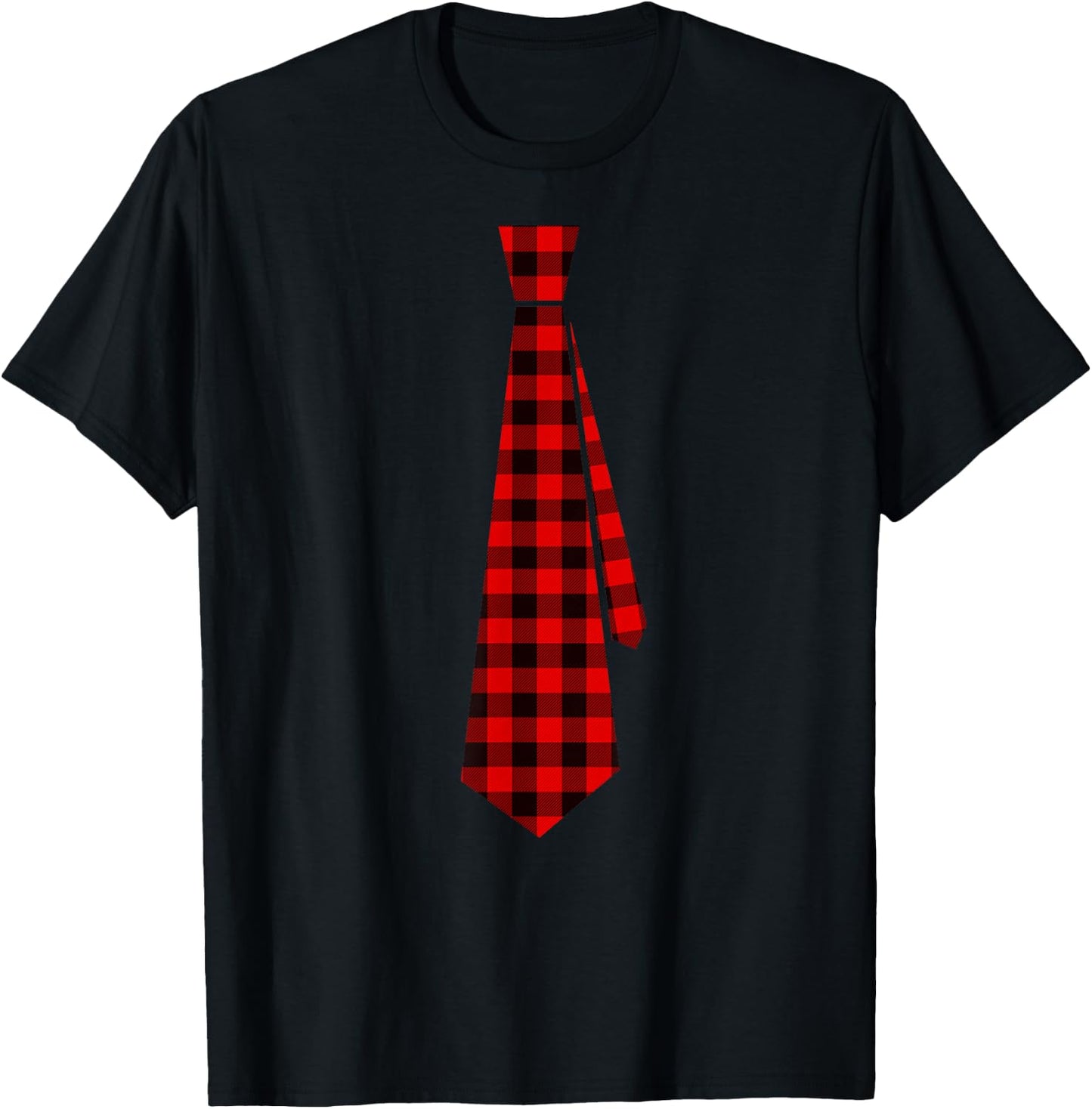 Red Buffalo Plaid Neck Tie for Christmas Kids Boys Men Women Short Sleeve T-Shirt - T-Shirt | Black
