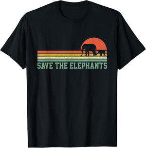 Vintage Save The Elephants T Shirt Gift Elephants Lovers T-Shirt - T-Shirt | Black
