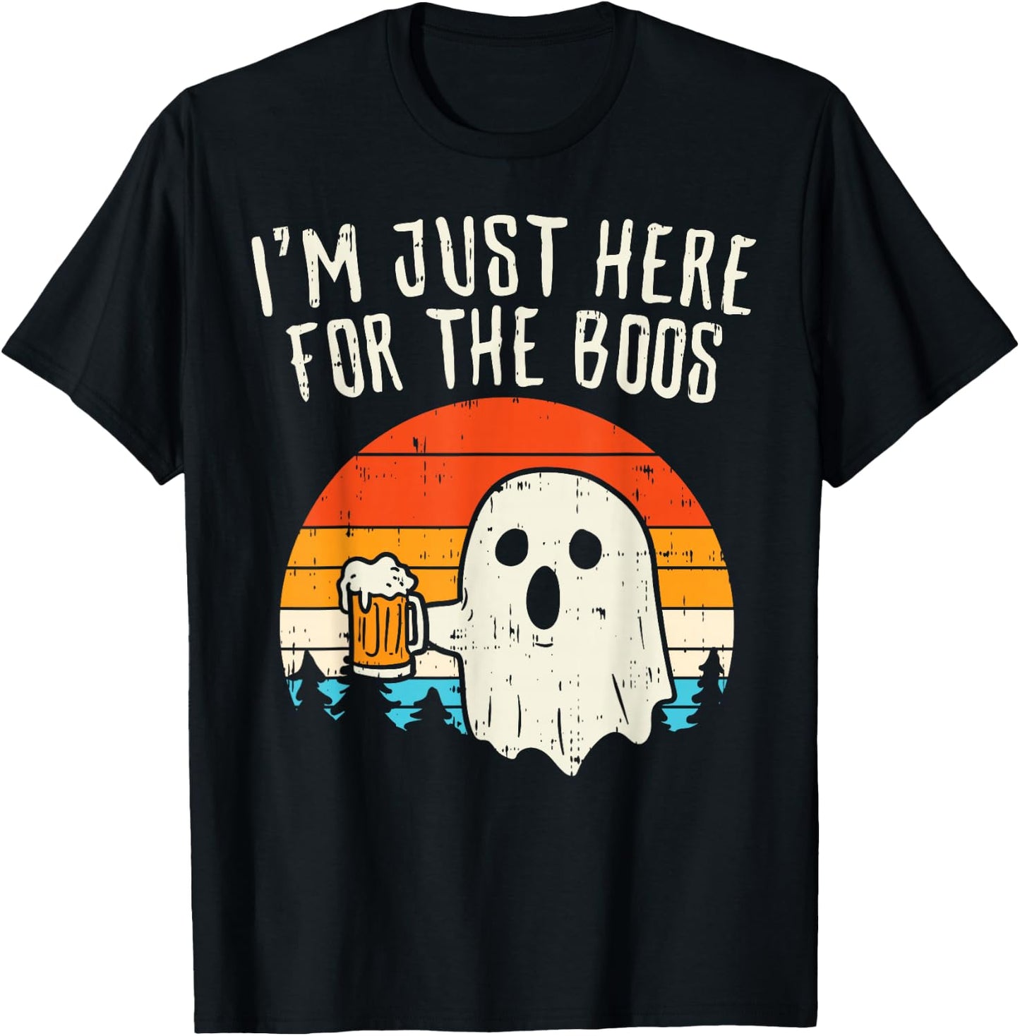 Im Just Here For The Boos Retro Ghost Beer Halloween Costume T-Shirt - T-Shirt | Black