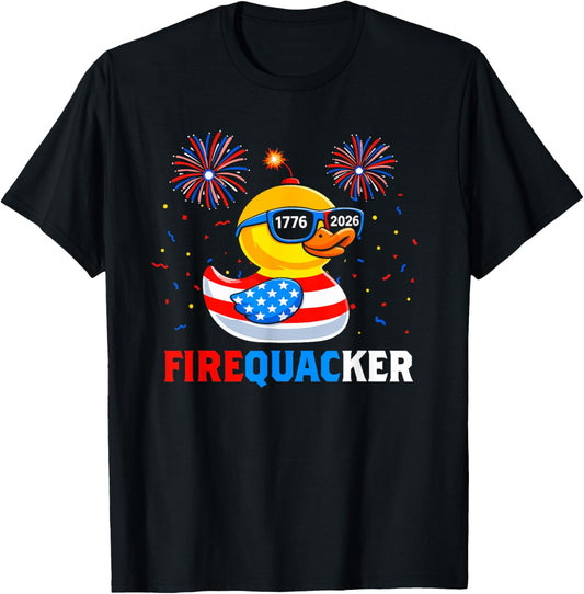 4th of July Duck Firequacker US Patriotic Funny 250 Years T-Shirt - T-Shirt | Black