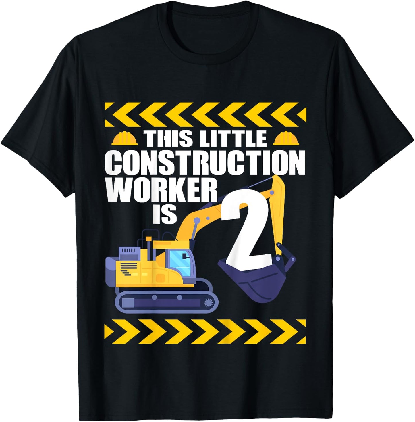 Kids 2 Year Old Construction Birthday Themed Party 2nd Boy Gift T-Shirt - T-Shirt | Black