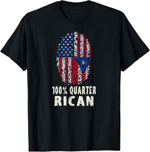 100% Quarter Rican Funny Puerto Rican American Fingerprint T-Shirt - T-Shirt | Black