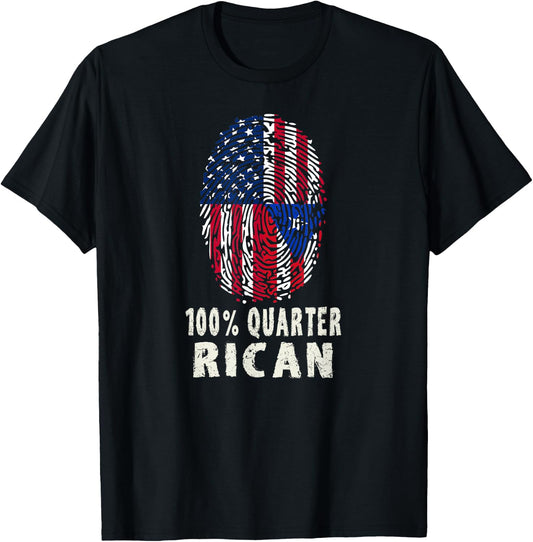 100% Quarter Rican Funny Puerto Rican American Fingerprint T-Shirt - T-Shirt | Black
