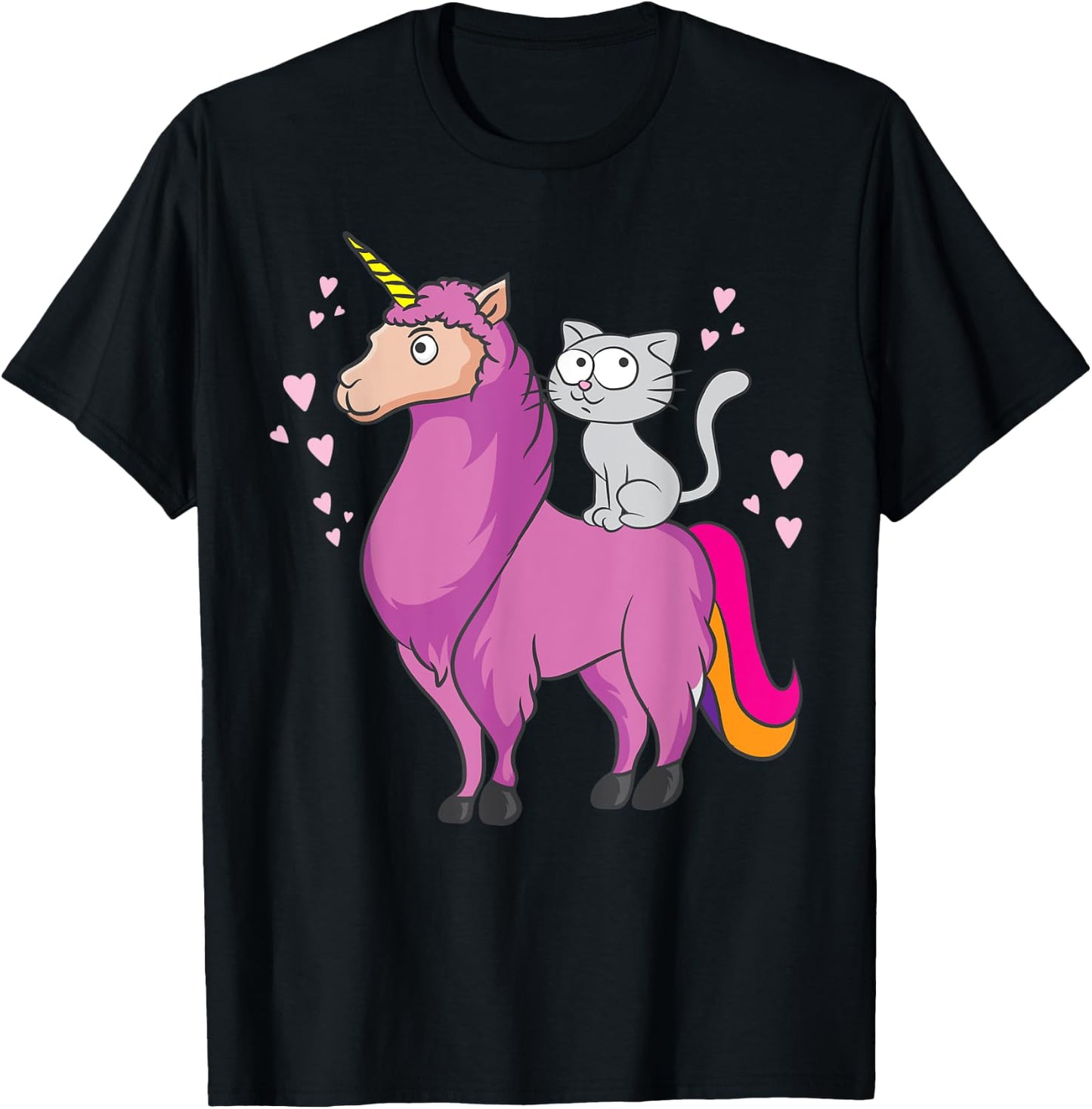 Cat Llamacorn Cute Cat Riding Llama for Llama Lovers Men Women Kids T-Shirt - T-Shirt | Black