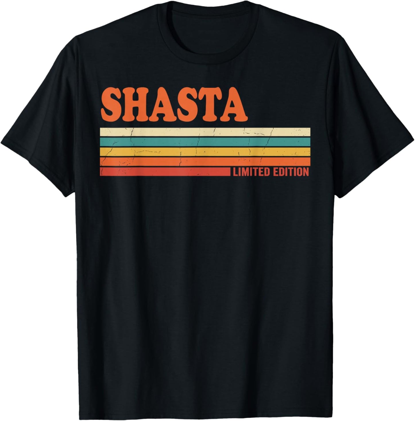 Shasta Retro Personalized First Name Vintage Stripes T-Shirt - T-Shirt | Black