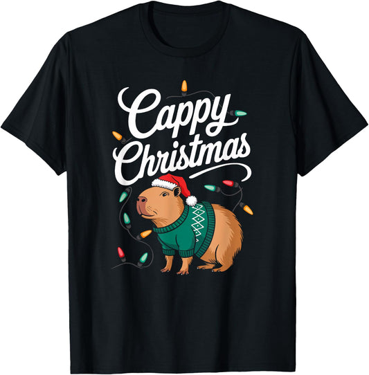 Cappy Christmas Capybara Santa Happy Xmas Men Women Kids T-Shirt - T-Shirt | Black