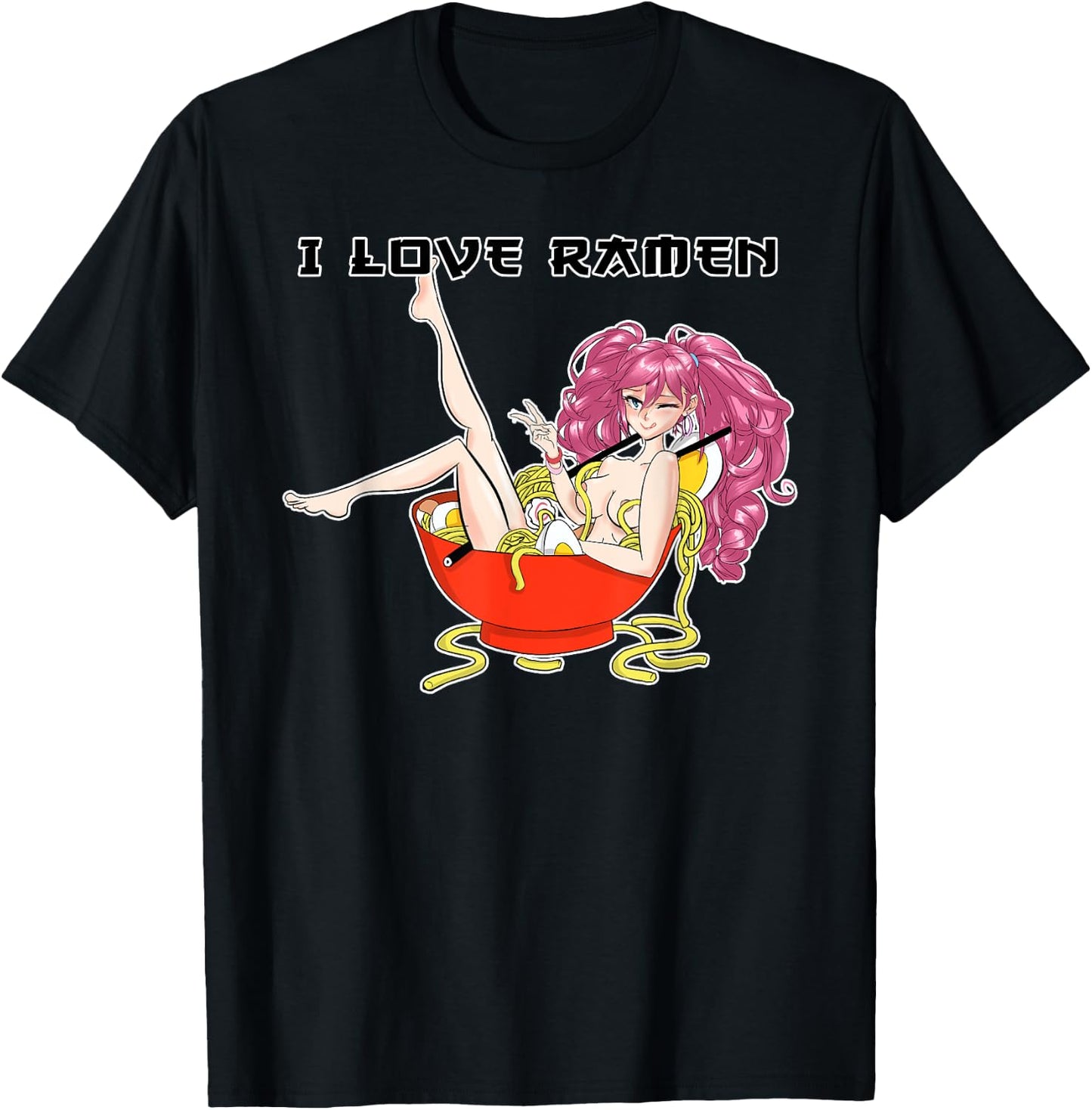 Ramen Hentai Anime Girl I Japanese Waifu Otaku Food Lover T-Shirt - T-Shirt | Black