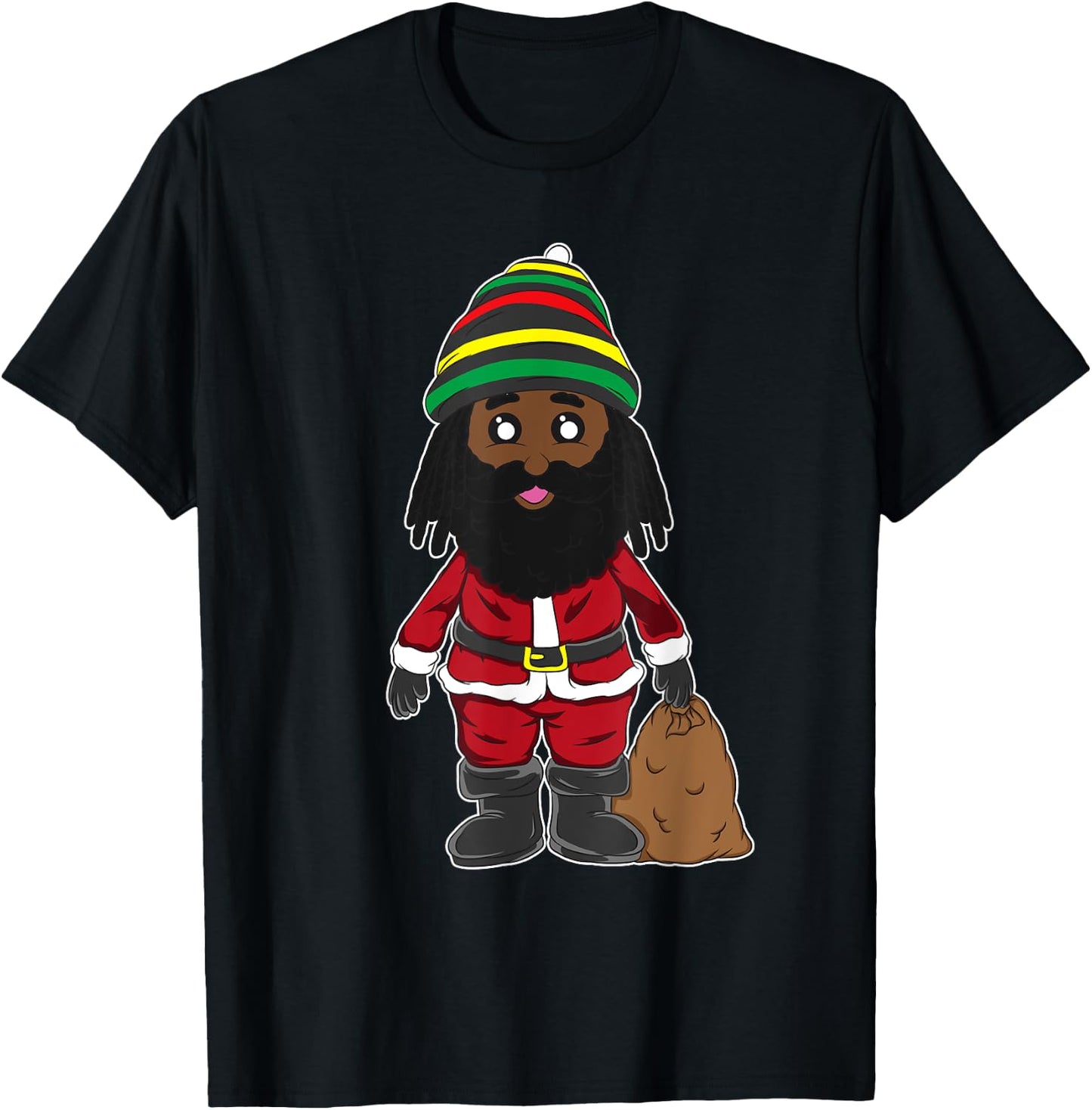 Christmas Jamaican Santa Claus Reggae Flag Colors Party Gift T-Shirt - T-Shirt | Black