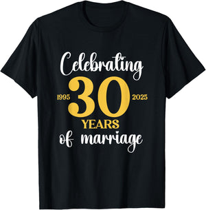 30 Years Of Marriage Est. 1995 2025 30th Wedding Anniversary T-Shirt - T-Shirt | Black