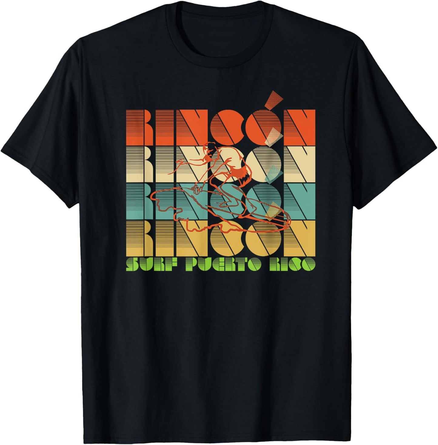 Rincon Puerto Rico Vintage Surfing Graphic T-Shirt - T-Shirt | Black