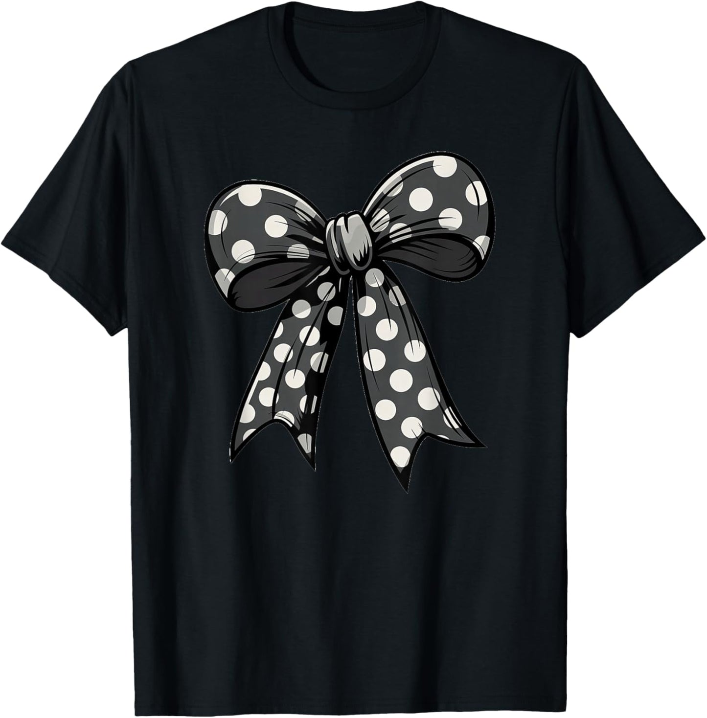 Stylish Black Polka Dot Bow Retro Coquette inspired T-Shirt - T-Shirt | Black