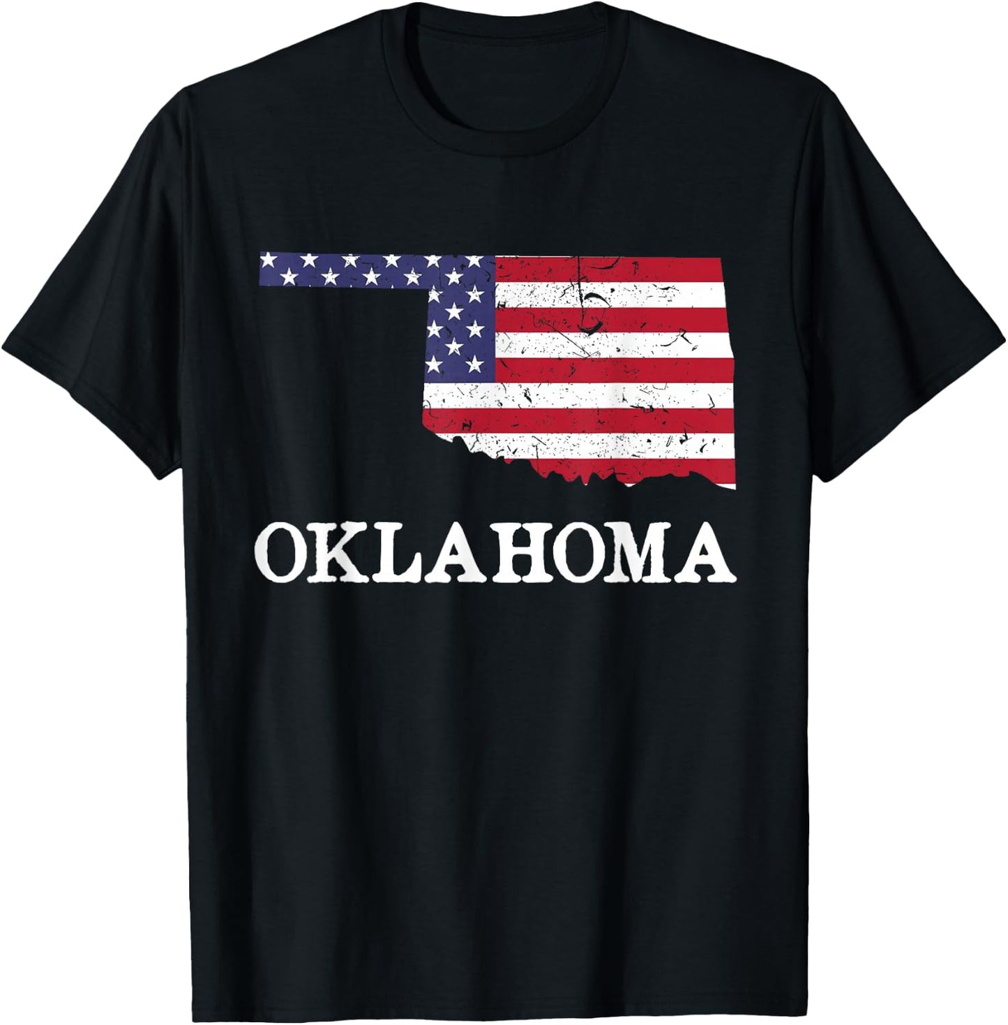 Oklahoma Map State American Flag Shirt 4th Of July Pride Women Kids Men T-Shirt - T-Shirt | Black