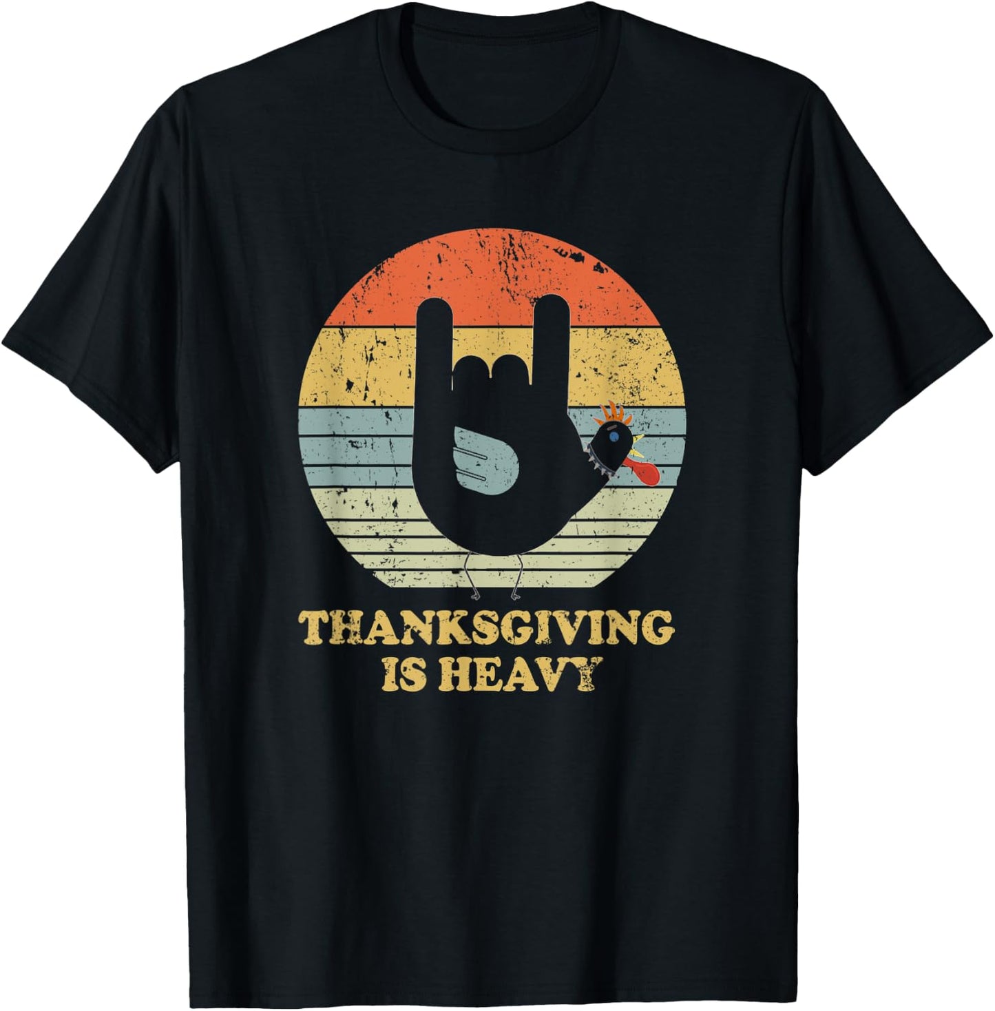 Thanksgiving Is Heavy Vintage Turkey Rock and Roll T-Shirt - T-Shirt | Black