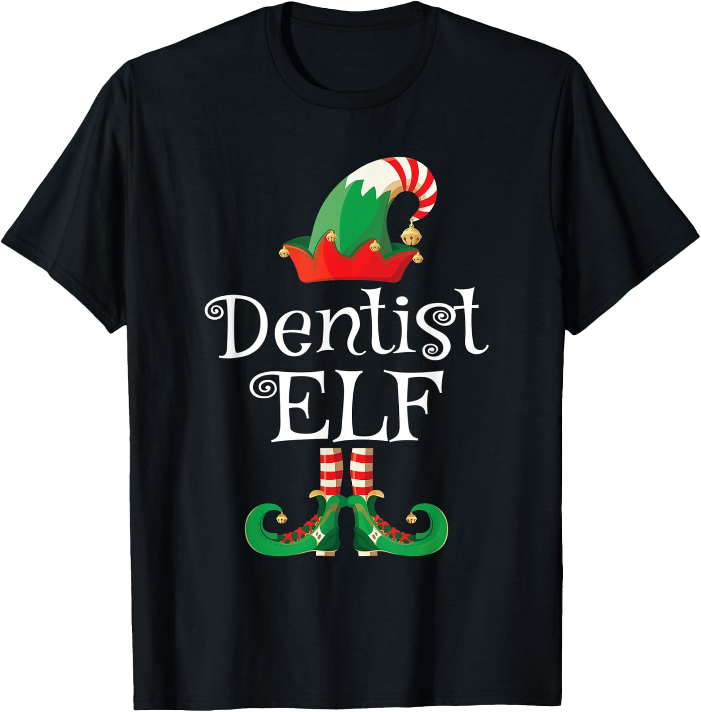 Dentist Elf Shirt Gift Funny Costume Matching Elf Christmas T-Shirt - T-Shirt | Black