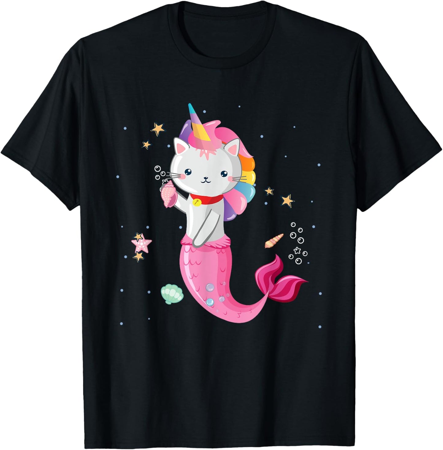 Cat Mermaid Unicorn Girl Kids T-Shirt - T-Shirt | Black