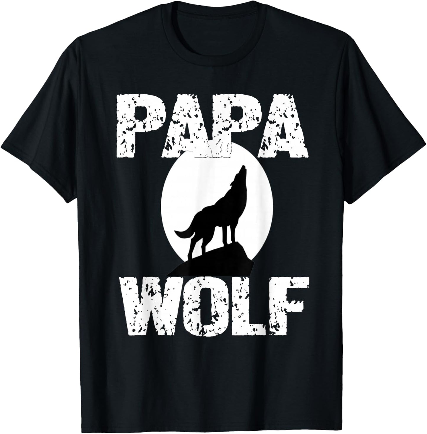 Papa Wolf Matching Family Wolves Moon Father Dad Grandpa T-Shirt - T-Shirt | Black