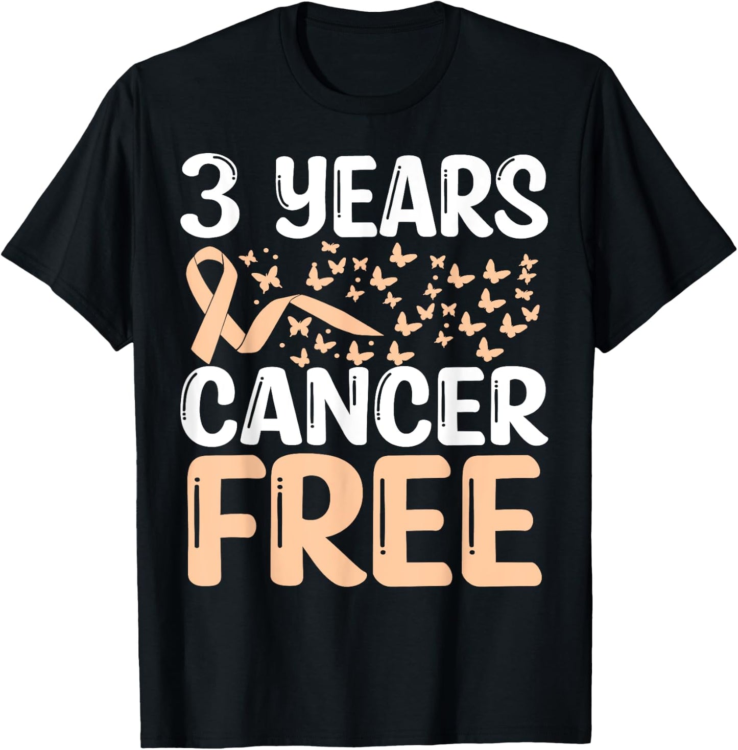 3 Years Uterine Cancer Free Uterine Cancer Survivor Ribbon T-Shirt - T-Shirt | Black