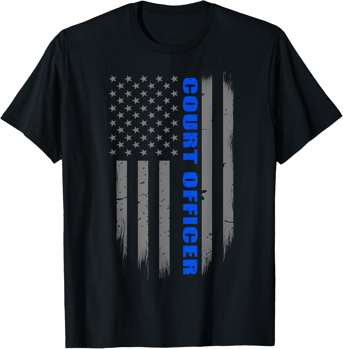 Court Officer Gift - Thin Blue Line American Flag T-Shirt - T-Shirt | Black