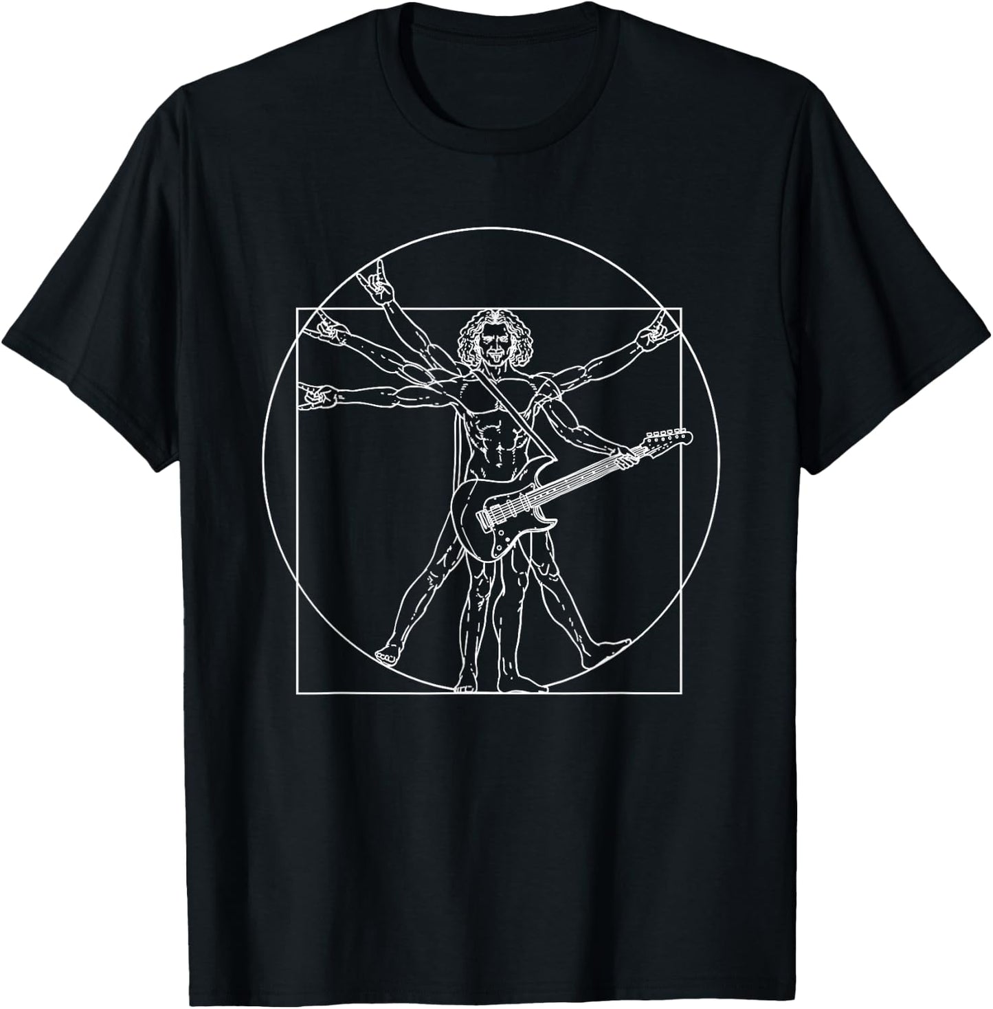 Wowsome! -Adults Black Electric Guitar Vitruvian Man T-Shirt - T-Shirt | Black