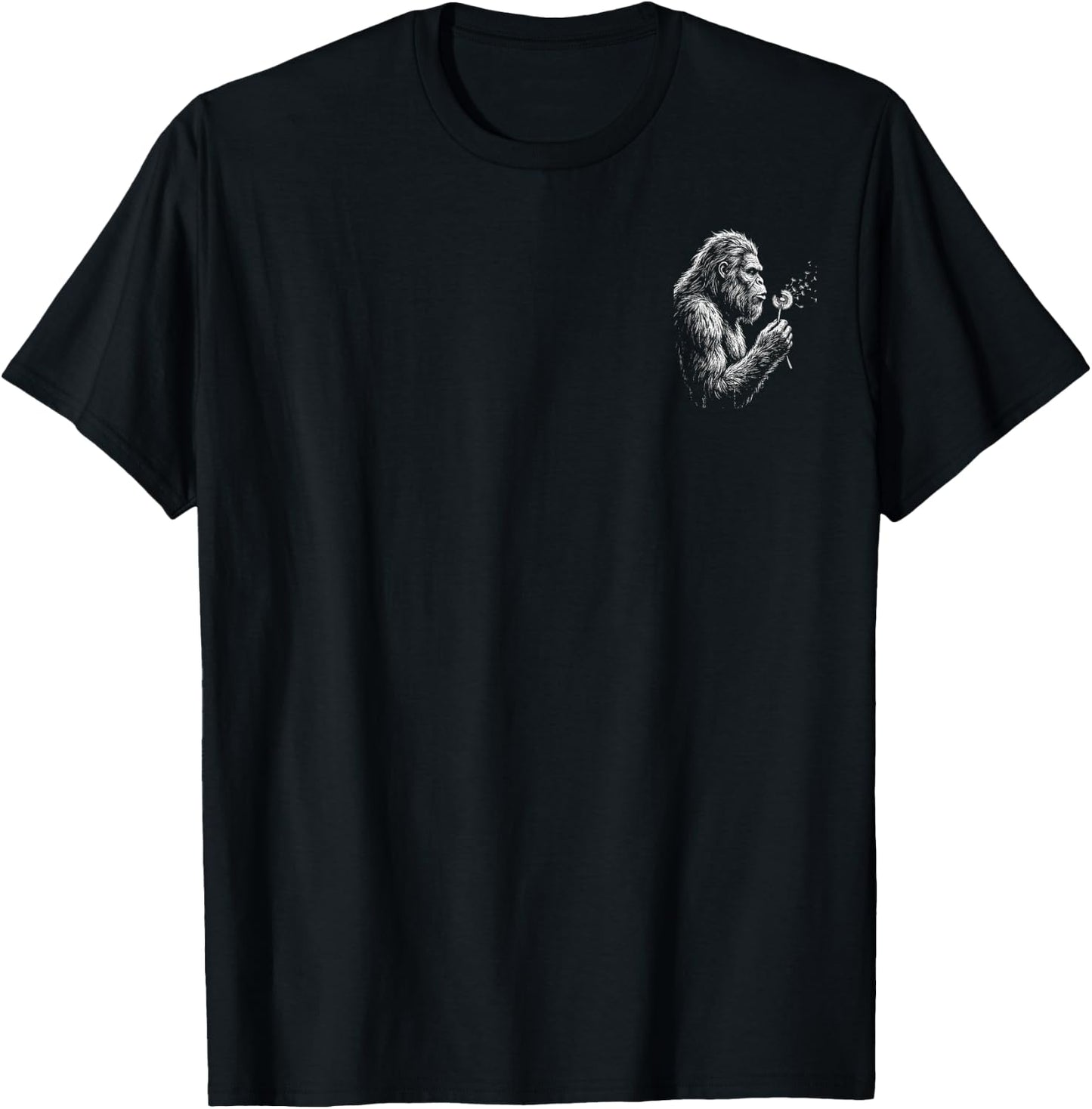 Bigfoot Blowing Wishes Dandelion Vintage Sasquatch Art T-Shirt - T-Shirt | Black