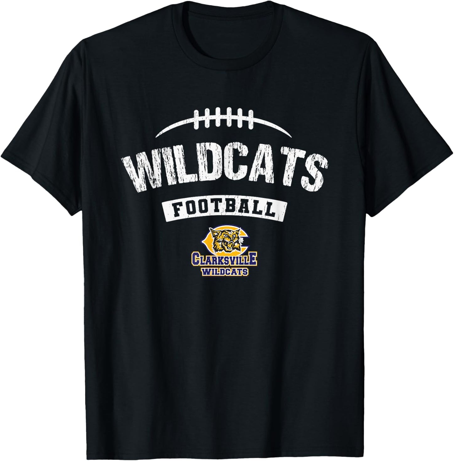 Clarksville Wildcats Logo Football Distressed HS T-Shirt - T-Shirt | Black