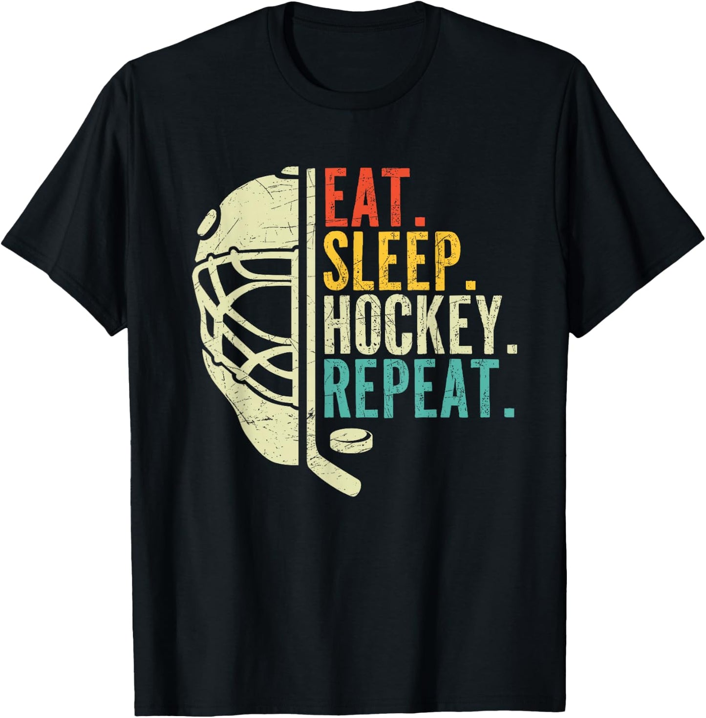 Eat Sleep Hockey Repeat Funny Boys Hockey Player T-Shirt - T-Shirt | Black