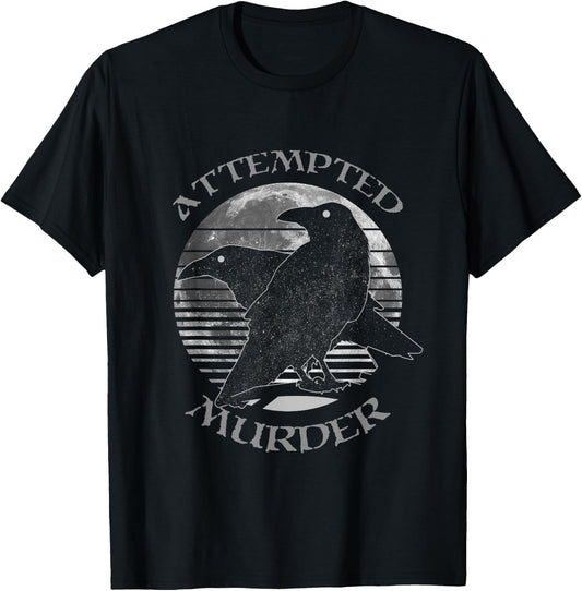 Raven Crow Attempted Murder Retro Moon Wiccan Pagan Gift T-Shirt - T-Shirt | Black