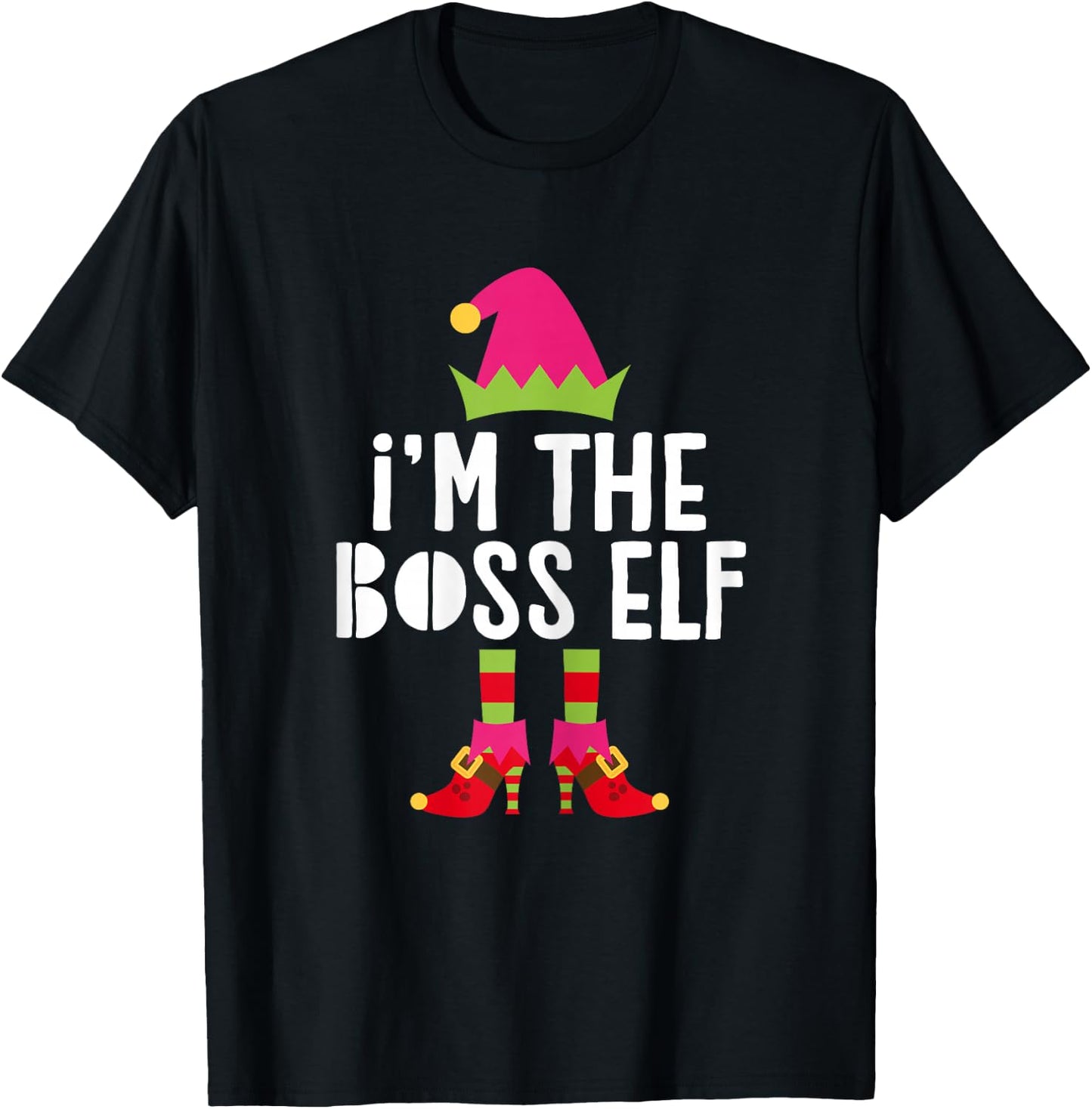 I'm The Boss Elf Shirt Women Girl Matching Christmas Elf T-Shirt - T-Shirt | Black