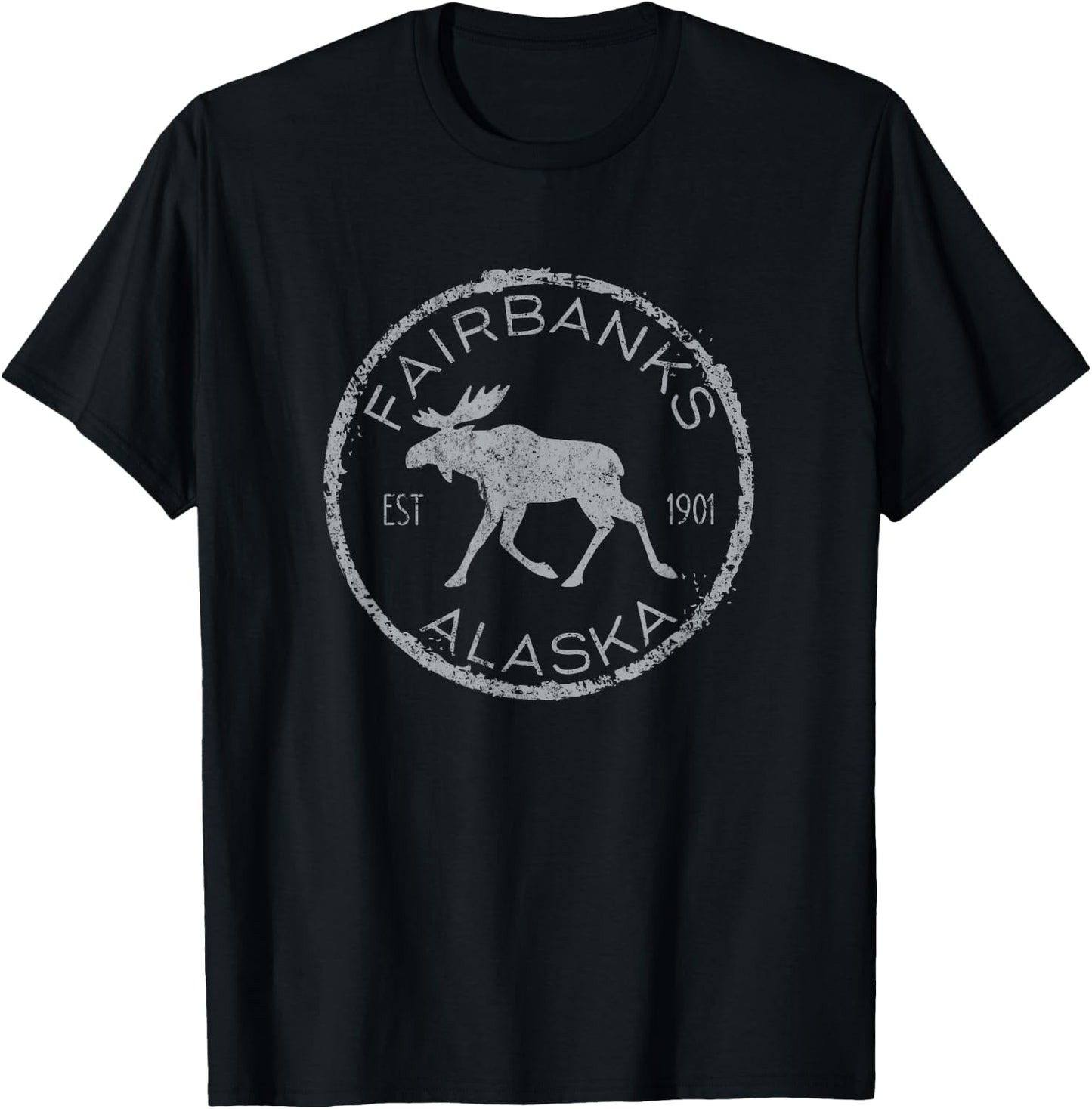 Fairbanks Alaska Moose Vintage Retro Weathered Design T-Shirt - T-Shirt | Black