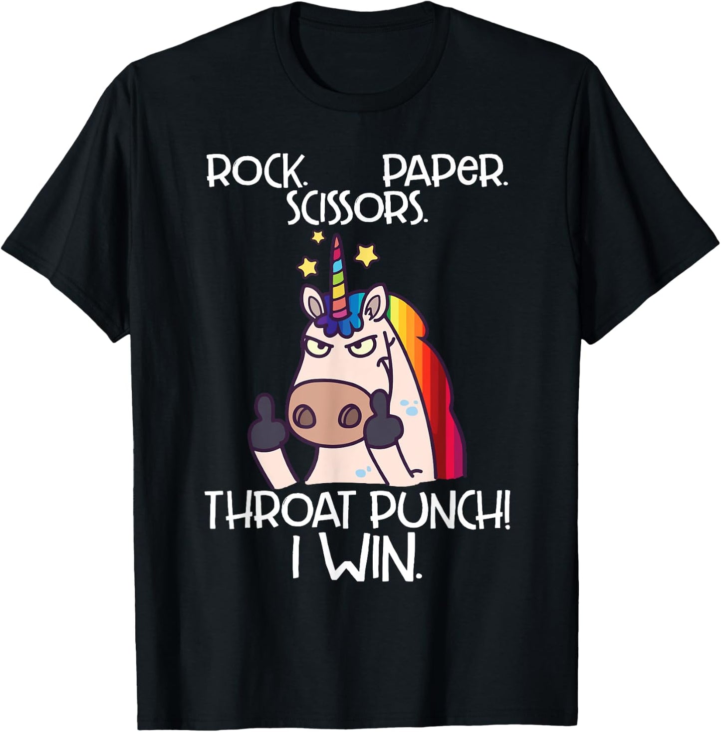 Rock Paper Scissors Throat Punch I Win Funny Unicorn Shirt T-Shirt - T-Shirt | Black
