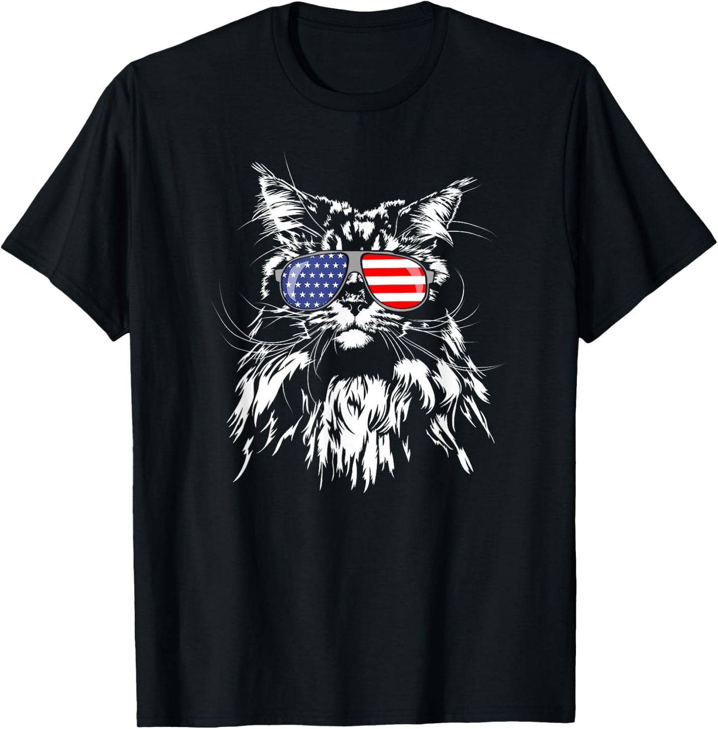Funny Proud Maine Coon American Flag cat Shirt T-Shirt - T-Shirt | Black