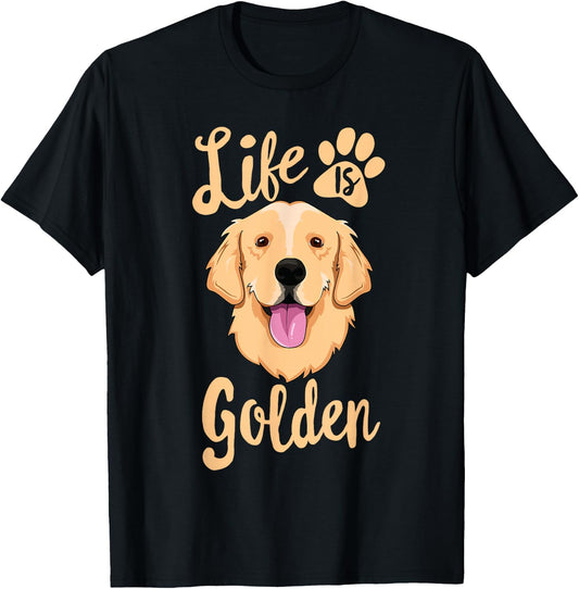 Life Is Golden Retriever Women Kids Dog Owner Gift T-Shirt - T-Shirt | Black