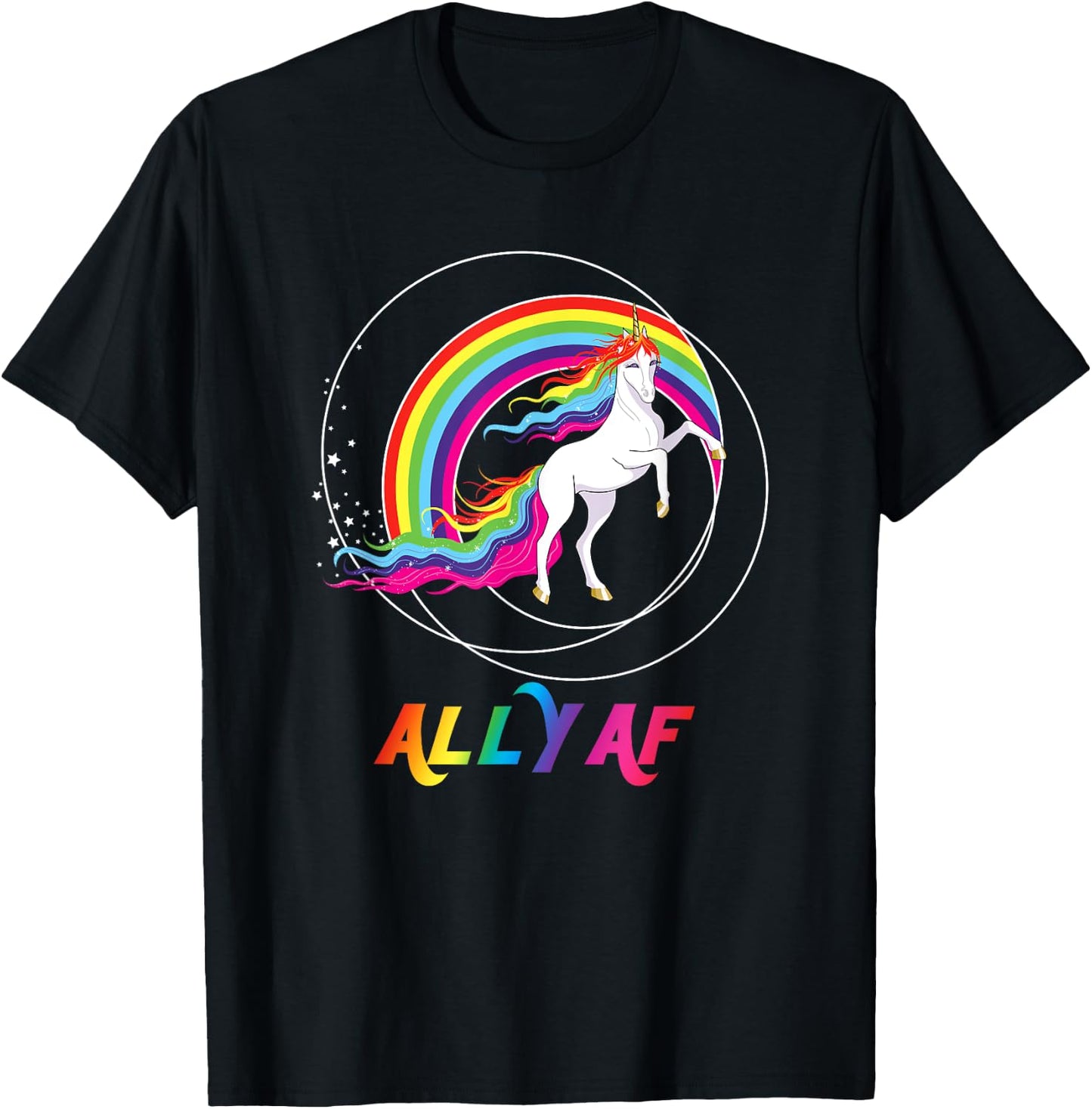 Proud Ally AF Gay Pride Allies Rainbow Pride Flag Unicorn T-Shirt - T-Shirt | Black